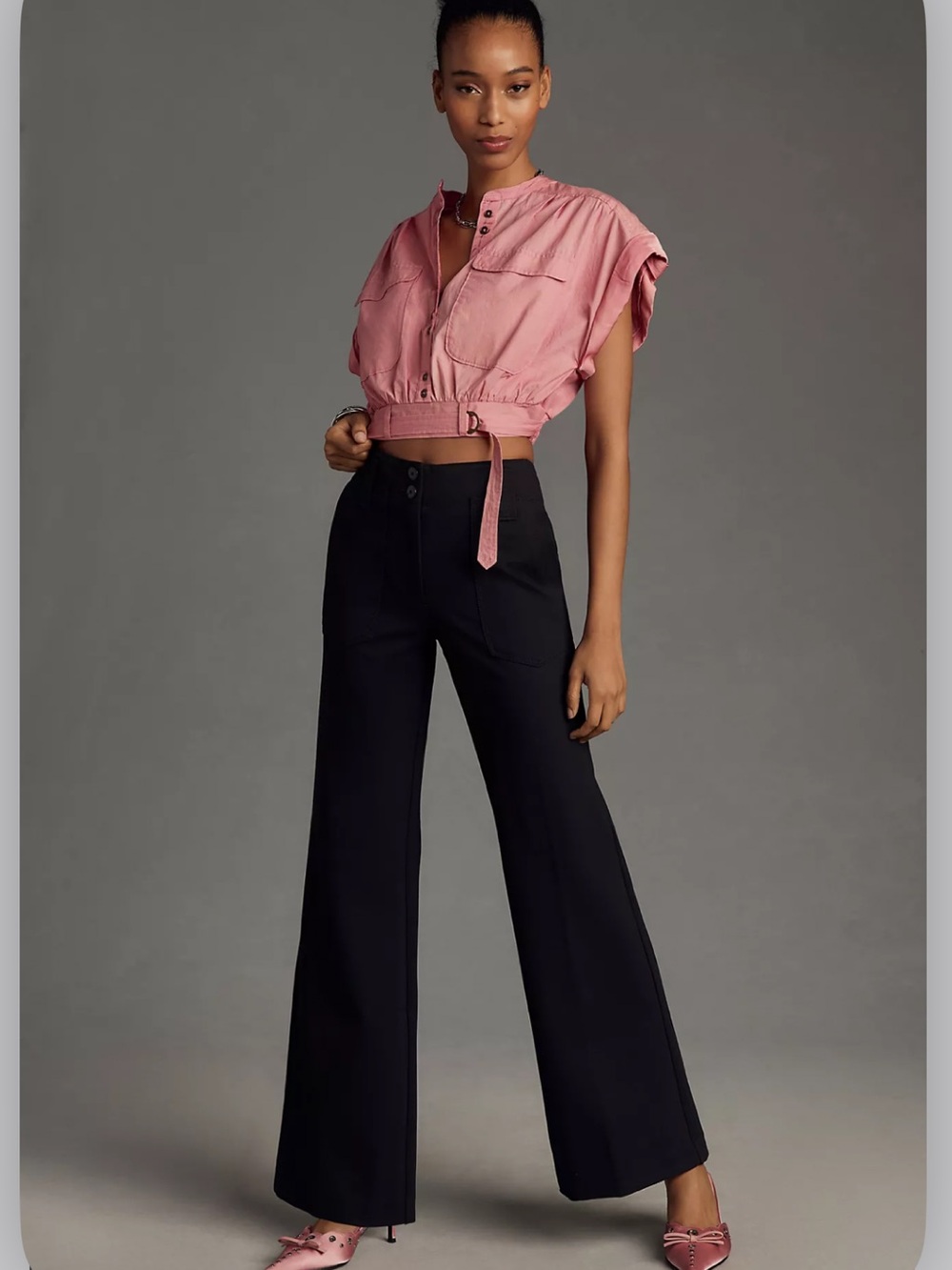 Anthropologie Maeve The Naomi Ponte Wide-Leg Flare Pants in Black Size 2 Petite